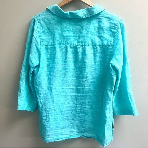 Tahari Turquoise Linen Blouse - Picture 4 of 5